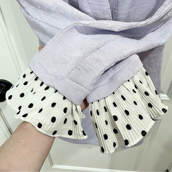 Like New Lavender Endless Rose longline blazer w/ polka dot ruffle sleeve - Picture 5 of 10